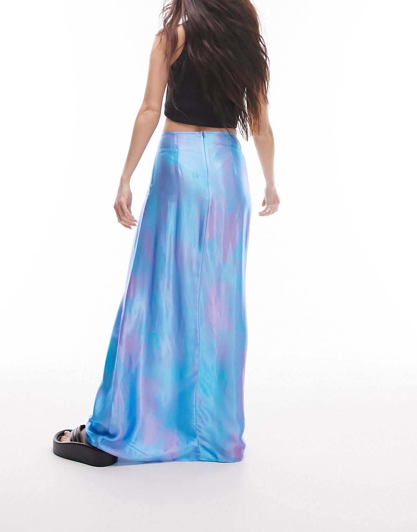 Topshop placement shadow print maxi skirt in blue