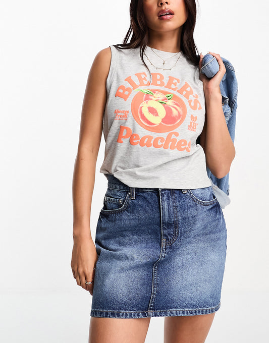 ASOS DESIGN tank top with justin bieber peaches license graphic in grey marl