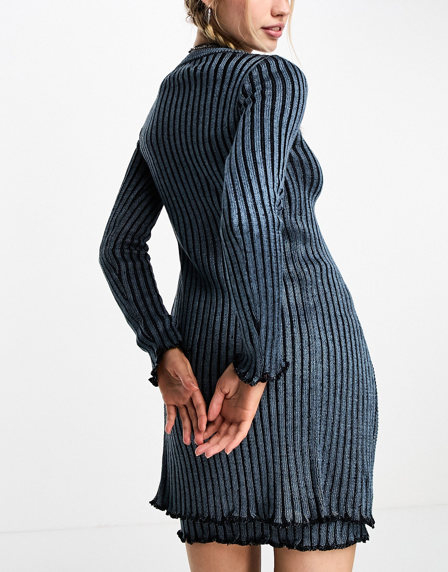 COLLUSION knitted plated cardigan with hook and eye fastening in blue co-ord