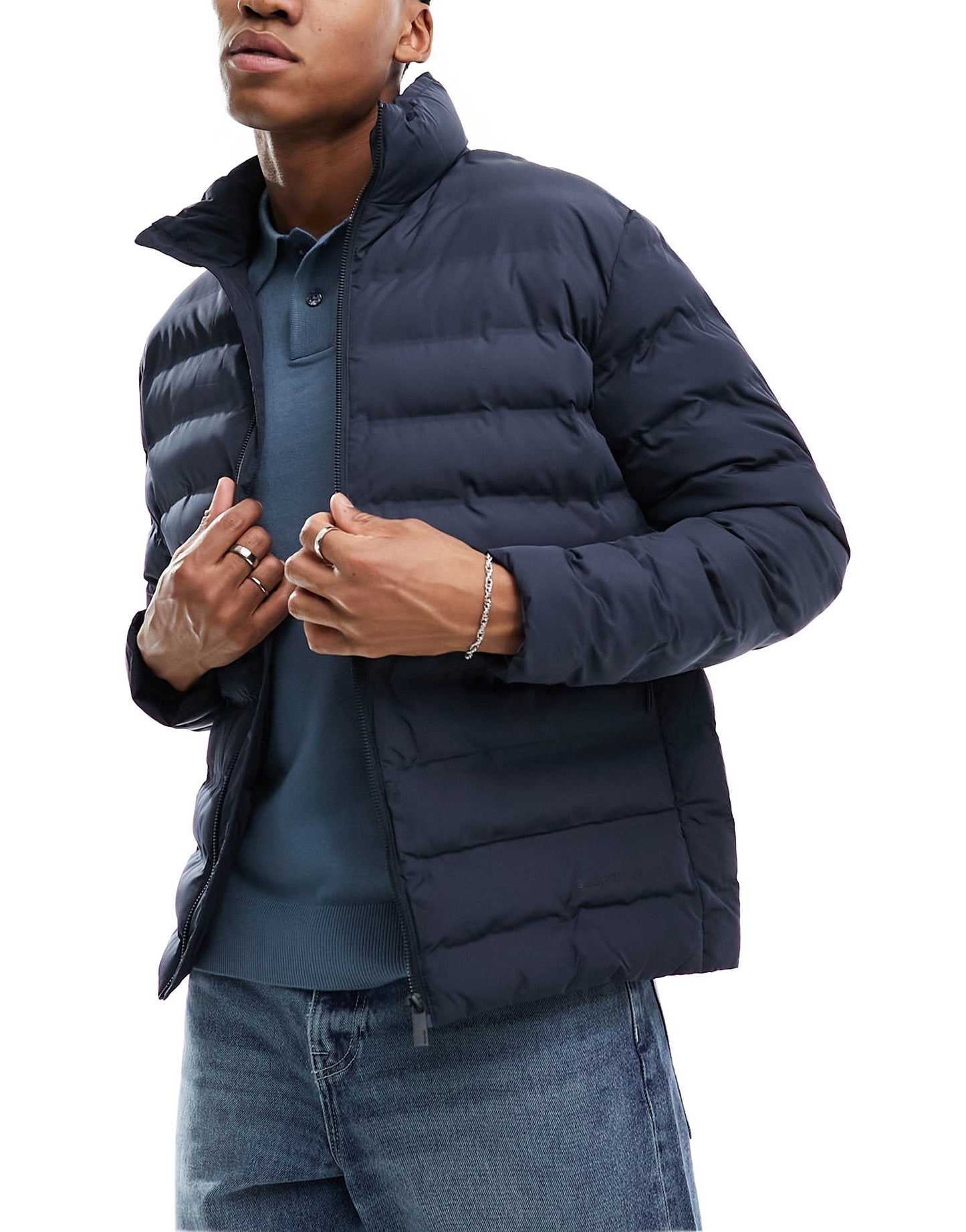 Selected Homme quilted puffer jacket in navy