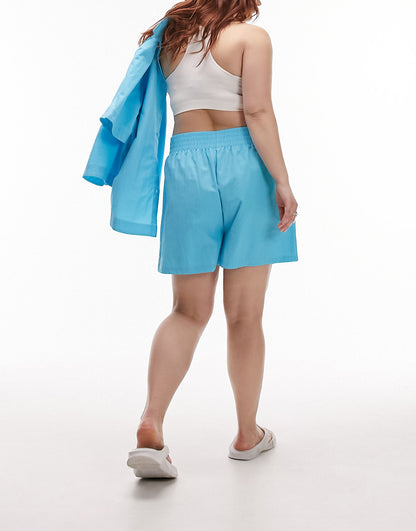 Topshop Curve co-ord nylon pull on boxer short in blue