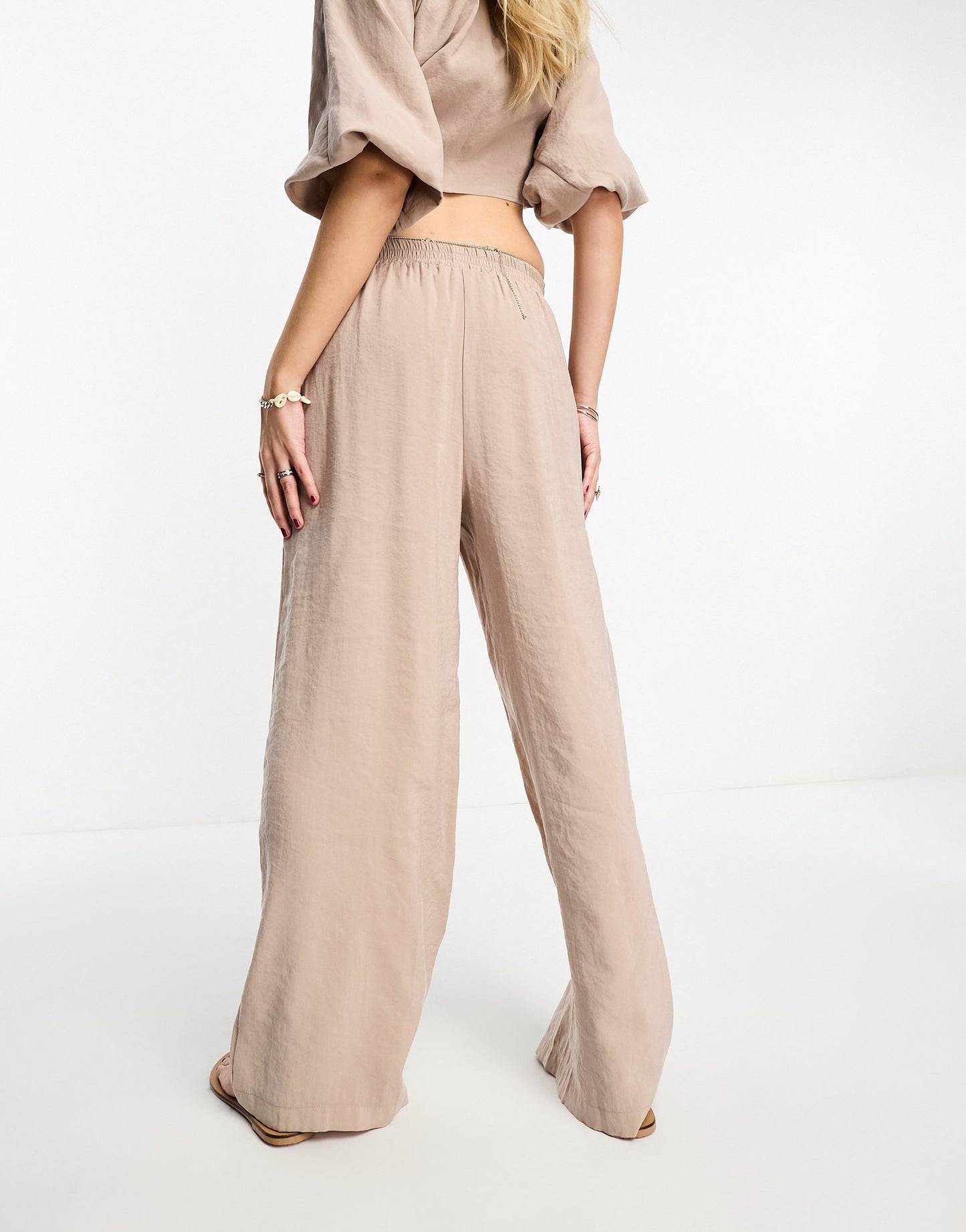 Miss Selfridge pull on wide leg trousers co-ord in stone