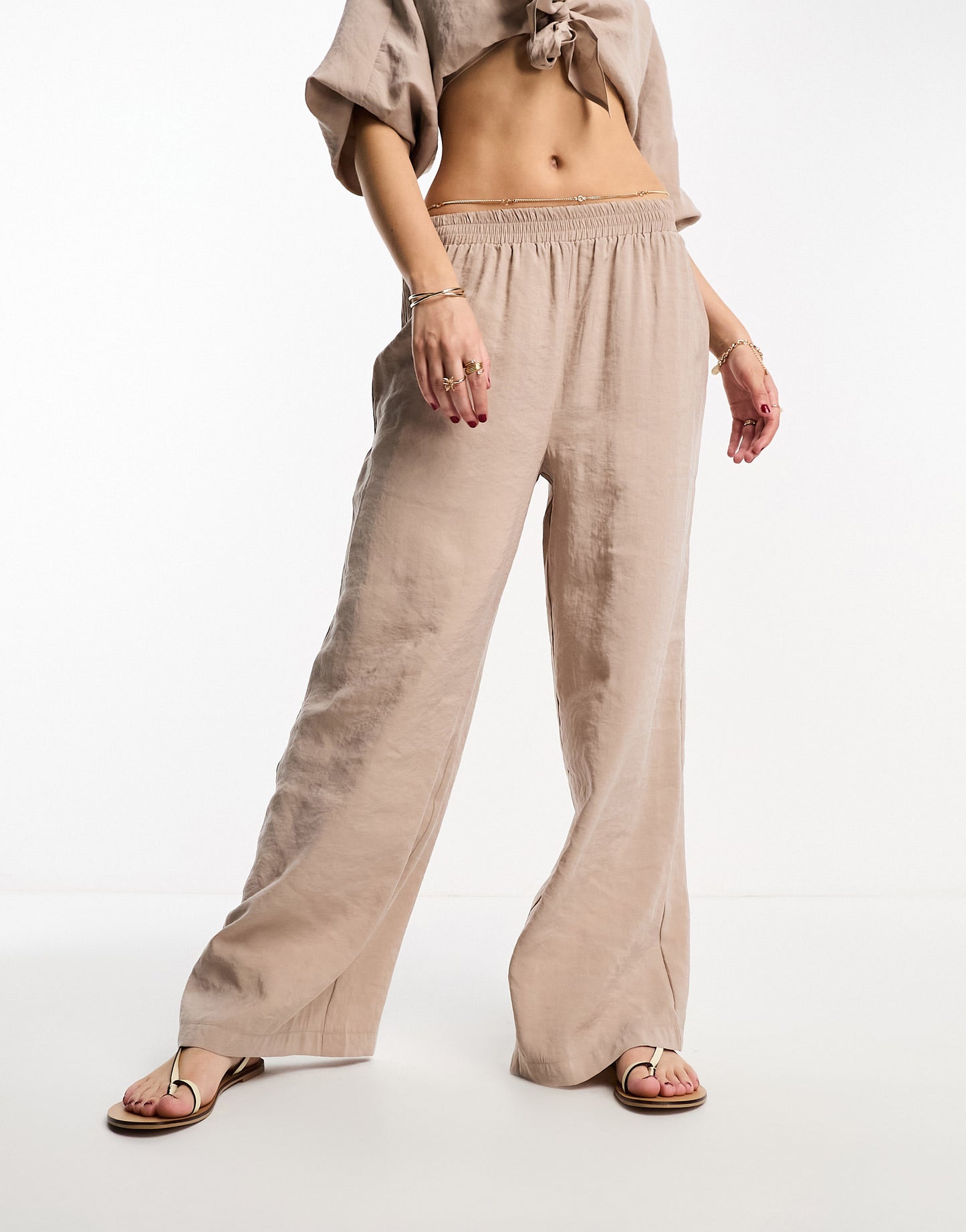 Miss Selfridge pull on wide leg trousers co-ord in stone