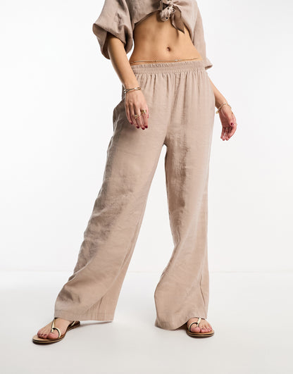 Miss Selfridge pull on wide leg trousers co-ord in stone