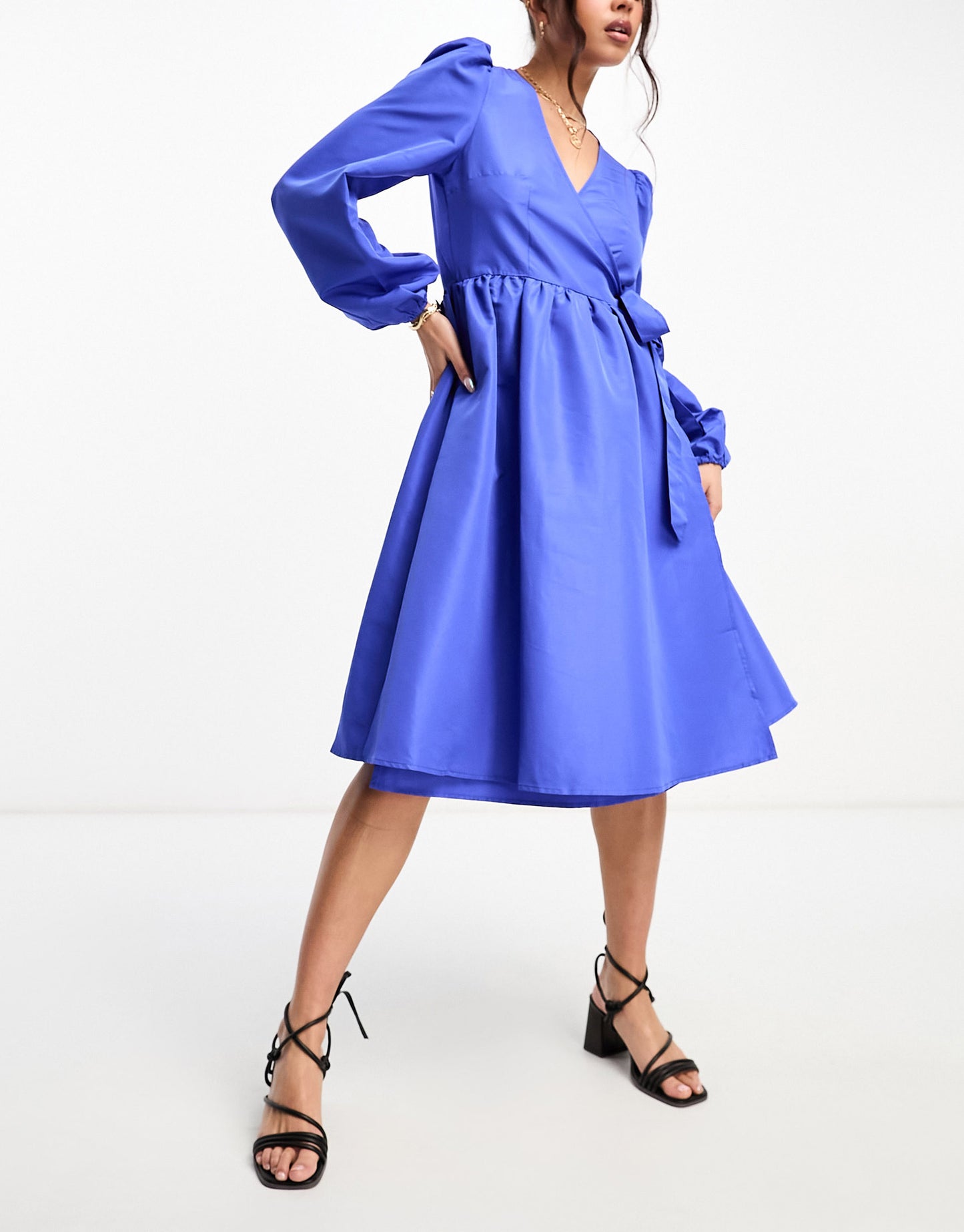 Monki midi wrap dress in blue