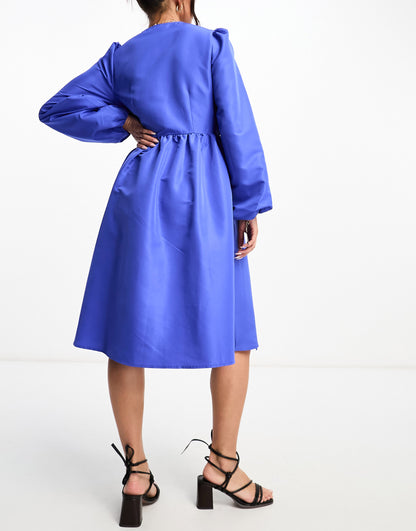 Monki midi wrap dress in blue