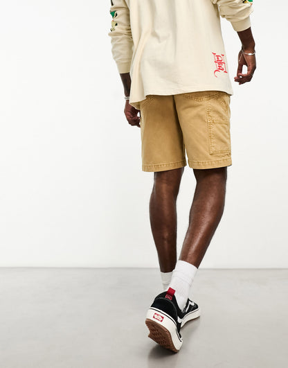 COLLUSION longline vintage denim cargo shorts in tan