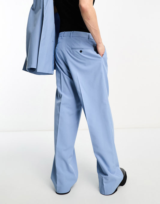 Weekday Uno co-ord loose fit suit trousers in powder blue exclusive to ASOS