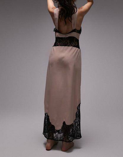 Topshop lace insert embroidered maxi slip in pink