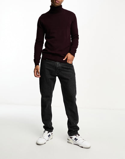 Brave Soul cotton roll neck jumper in burgundy