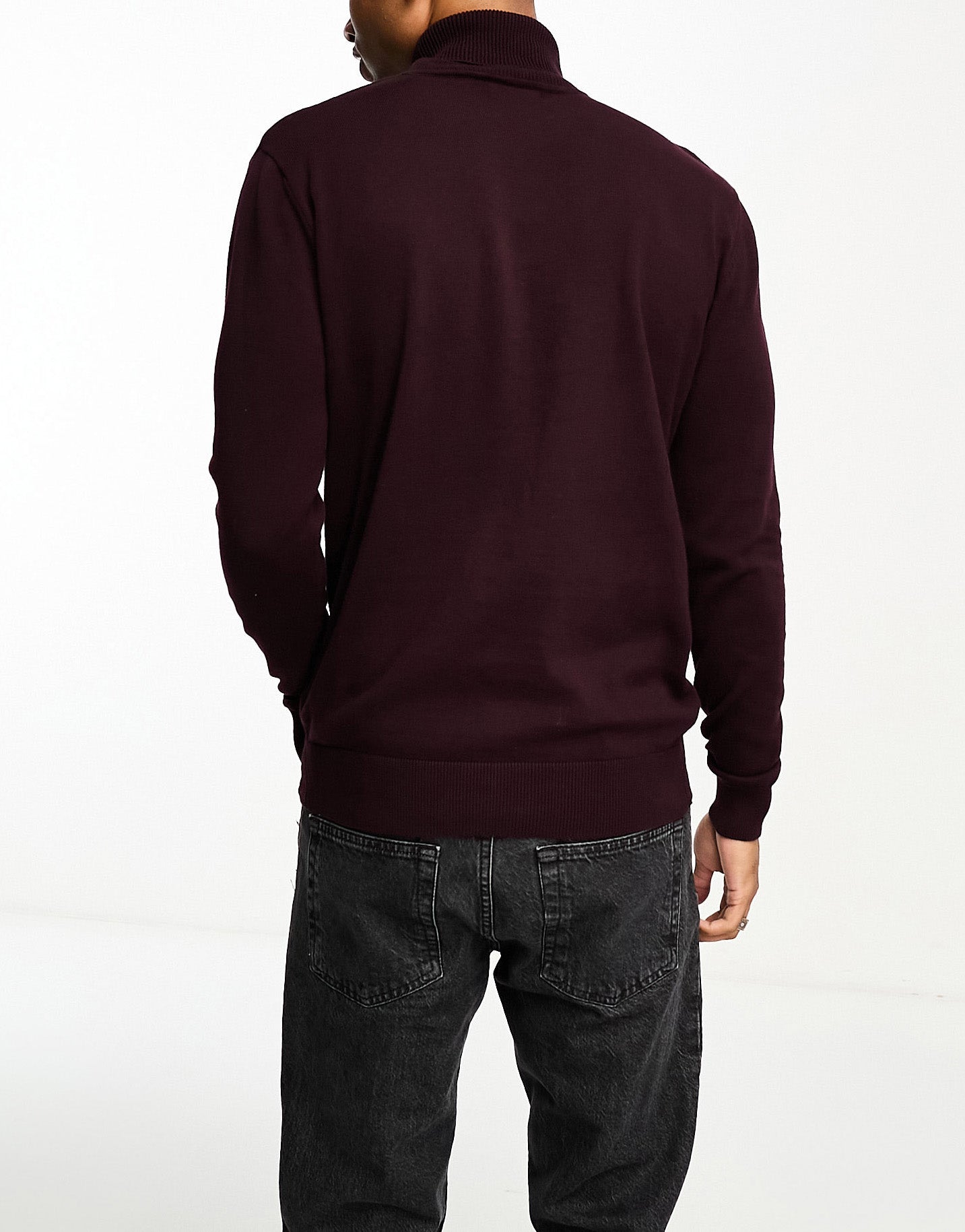 Brave Soul cotton roll neck jumper in burgundy