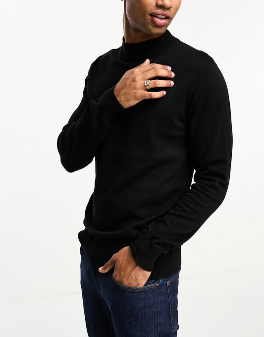 Brave Soul cotton turtle neck jumper in black