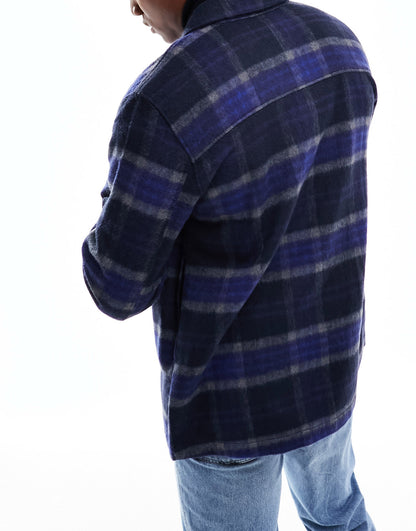 ASOS DESIGN wool look shacket in dark blue check