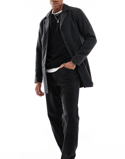 Jack & Jones overcoat in charcoal