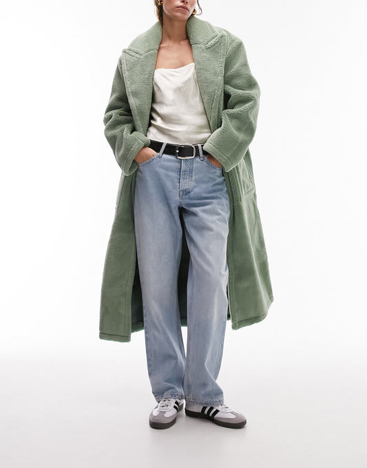 Topshop long-line borg coat in mint