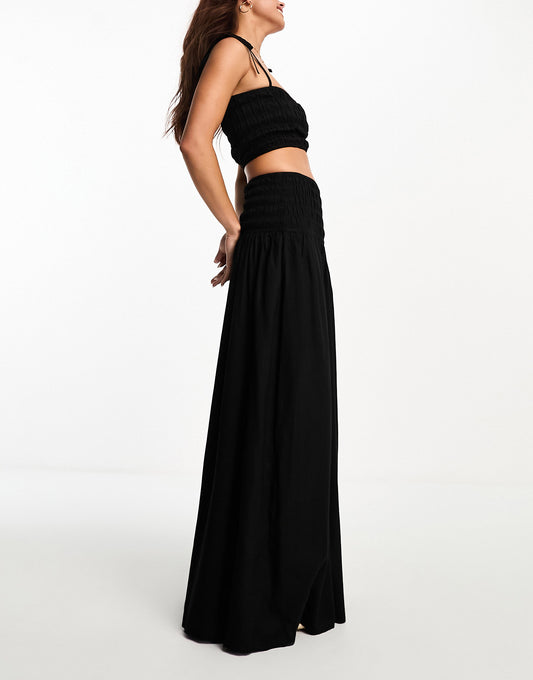 Esmee Exclusive beach maxi skirt co-ord with shirred waist in black