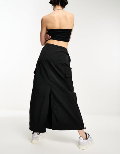 Weekday Edge cargo midi skirt in black