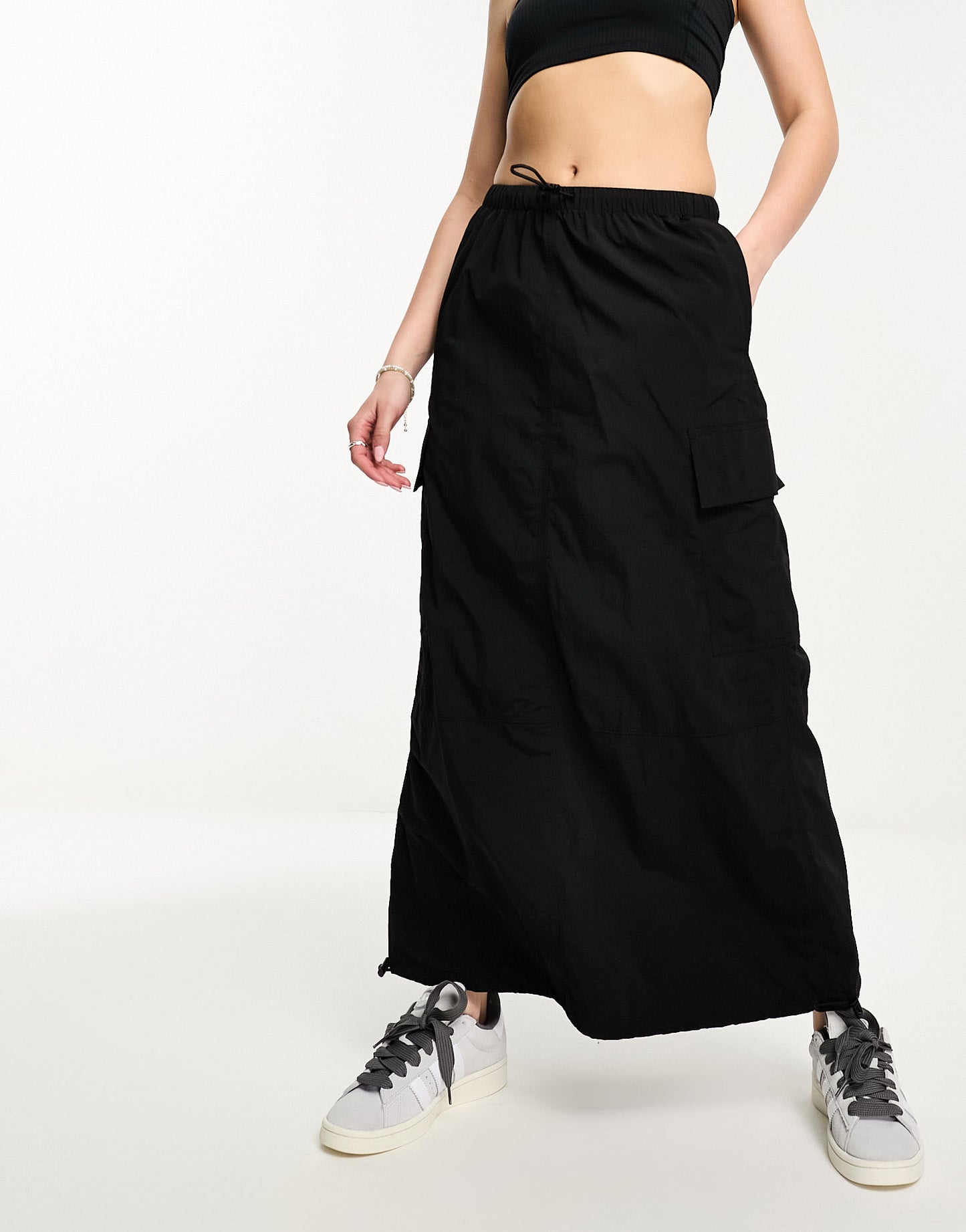 Weekday Edge cargo midi skirt in black