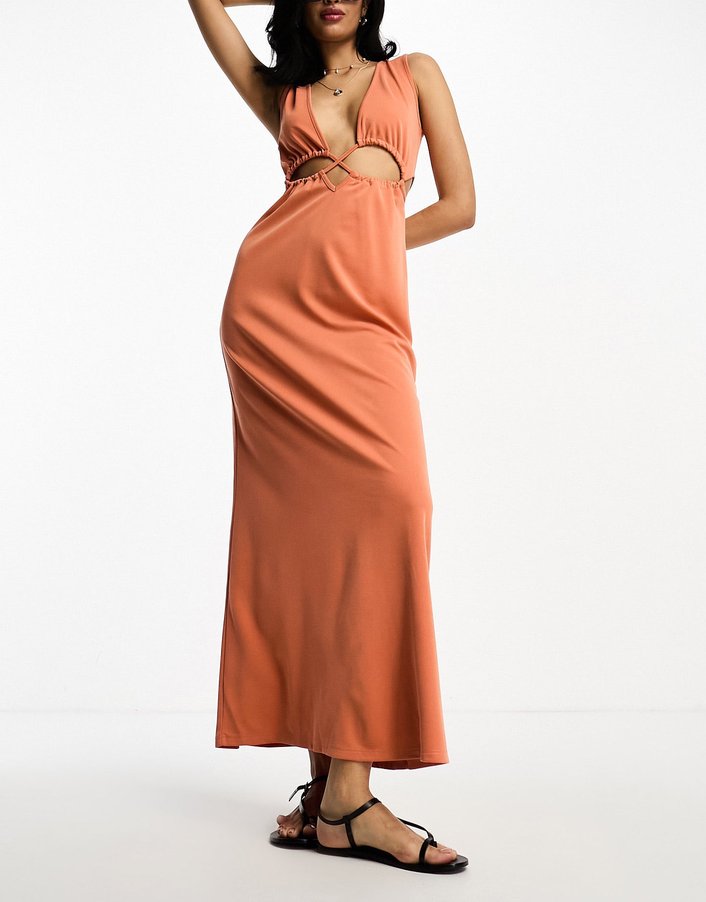 ASOS DESIGN cut out strappy waist maxi dress in rust