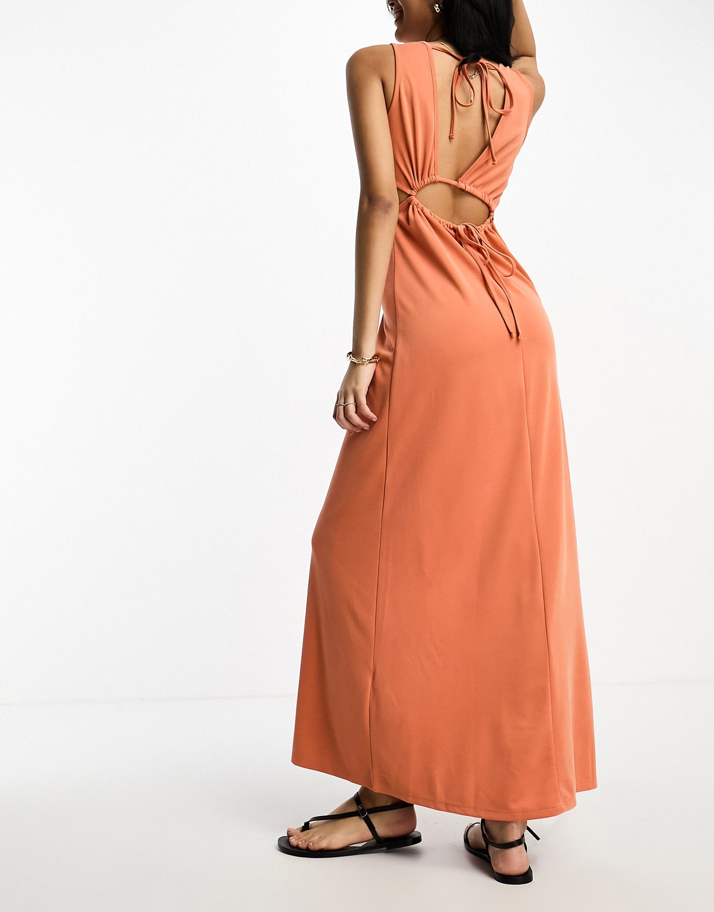 ASOS DESIGN cut out strappy waist maxi dress in rust