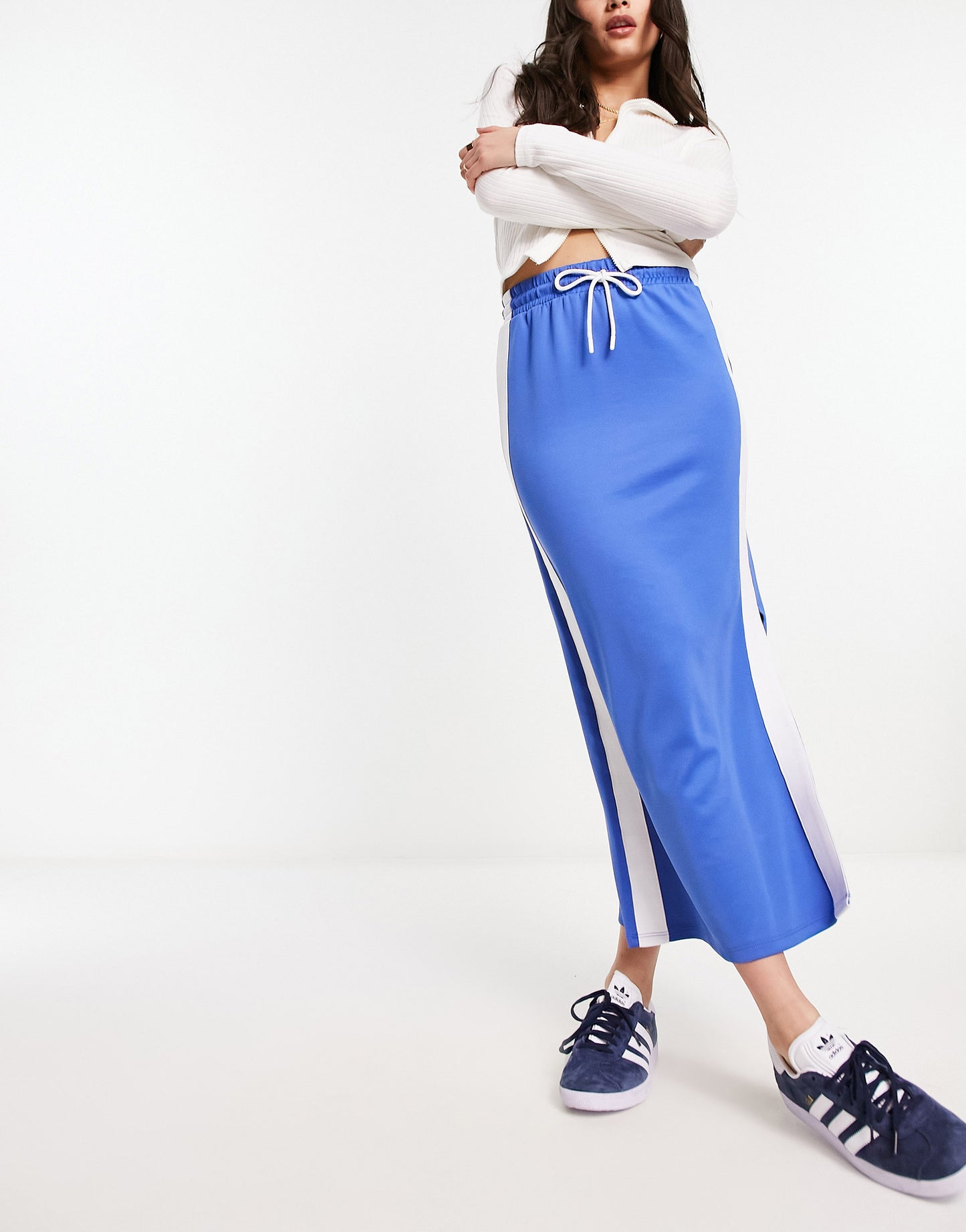 Bershka contrast panel track midi skirt in blue