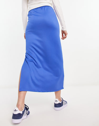 Bershka contrast panel track midi skirt in blue