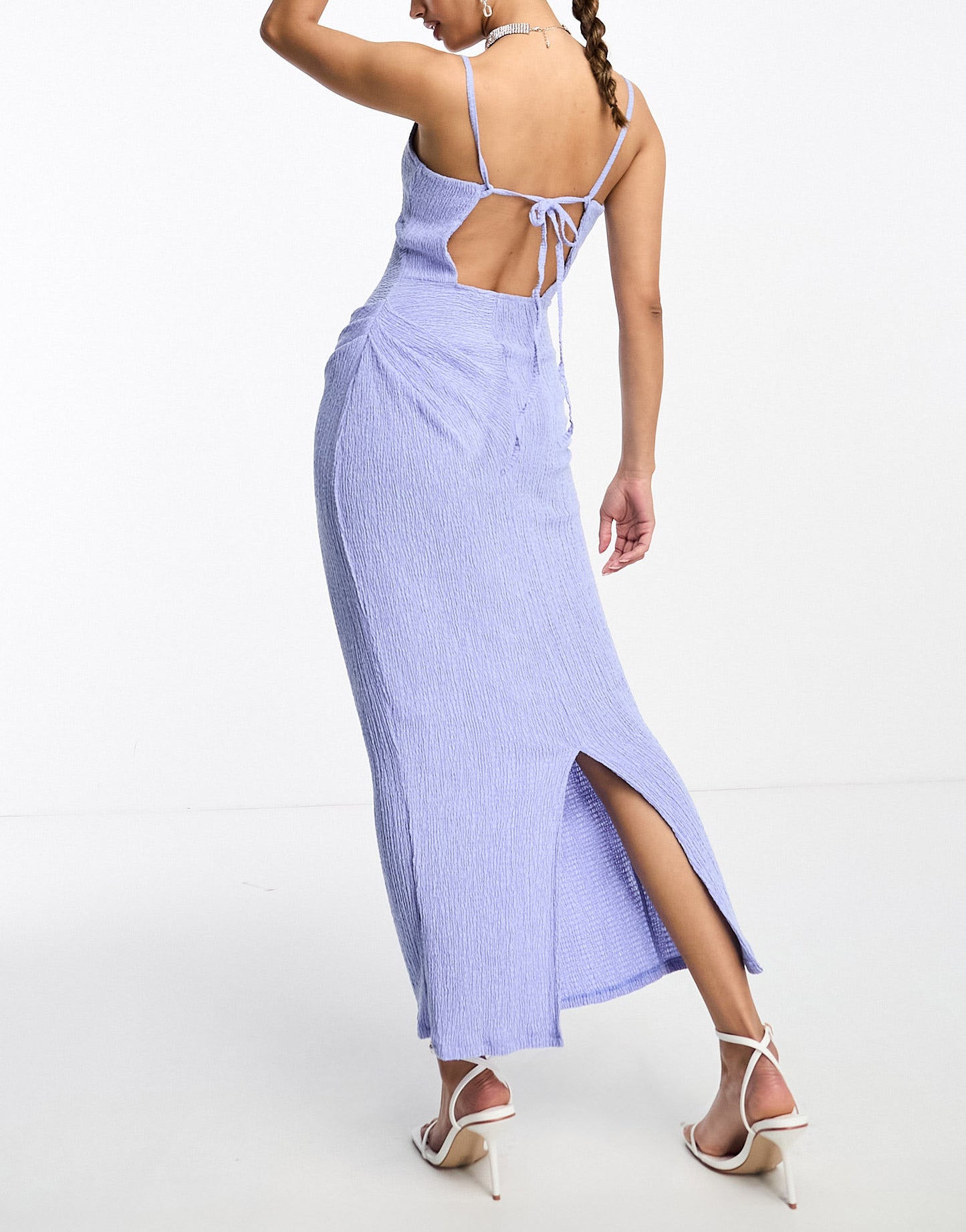 ASOS DESIGN textured strappy midi dress with fold over bust in cornflower blue