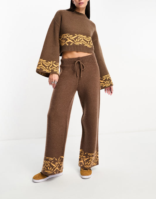 Native Youth fairisle intarsia trousers co-ord in brown