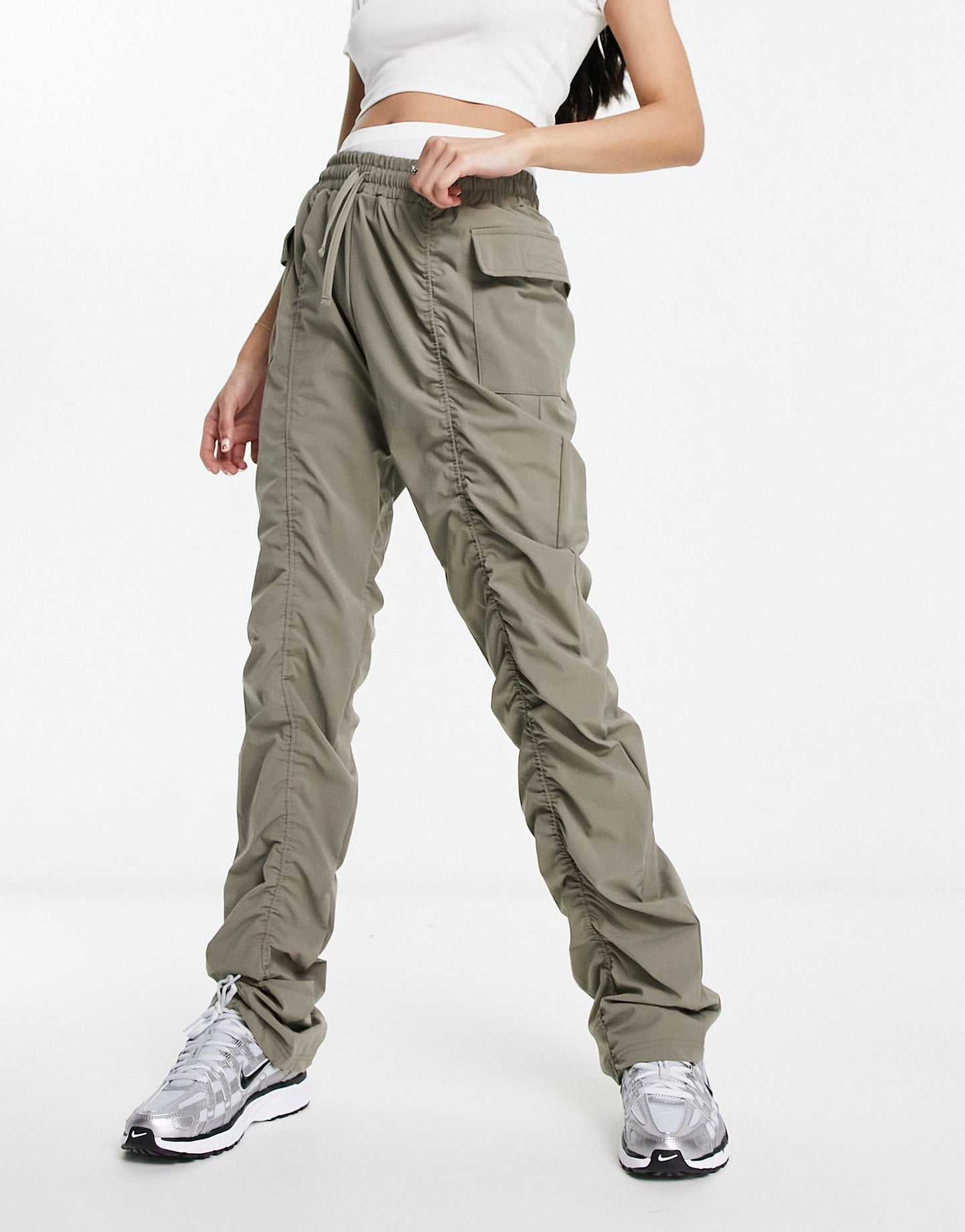 The Couture Club ruched straight leg trousers in khaki