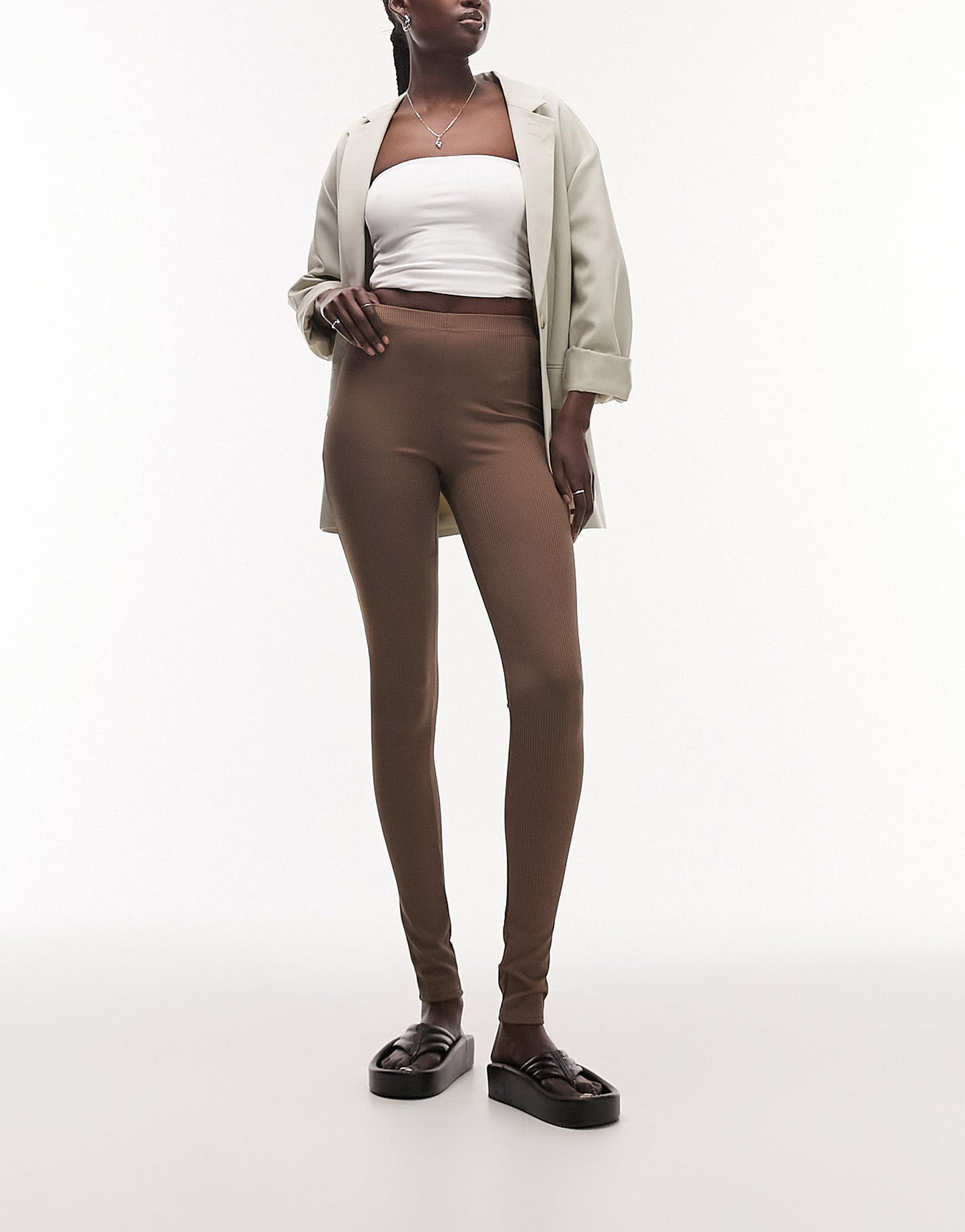 Topshop Tall skinny rib legging in chocolate