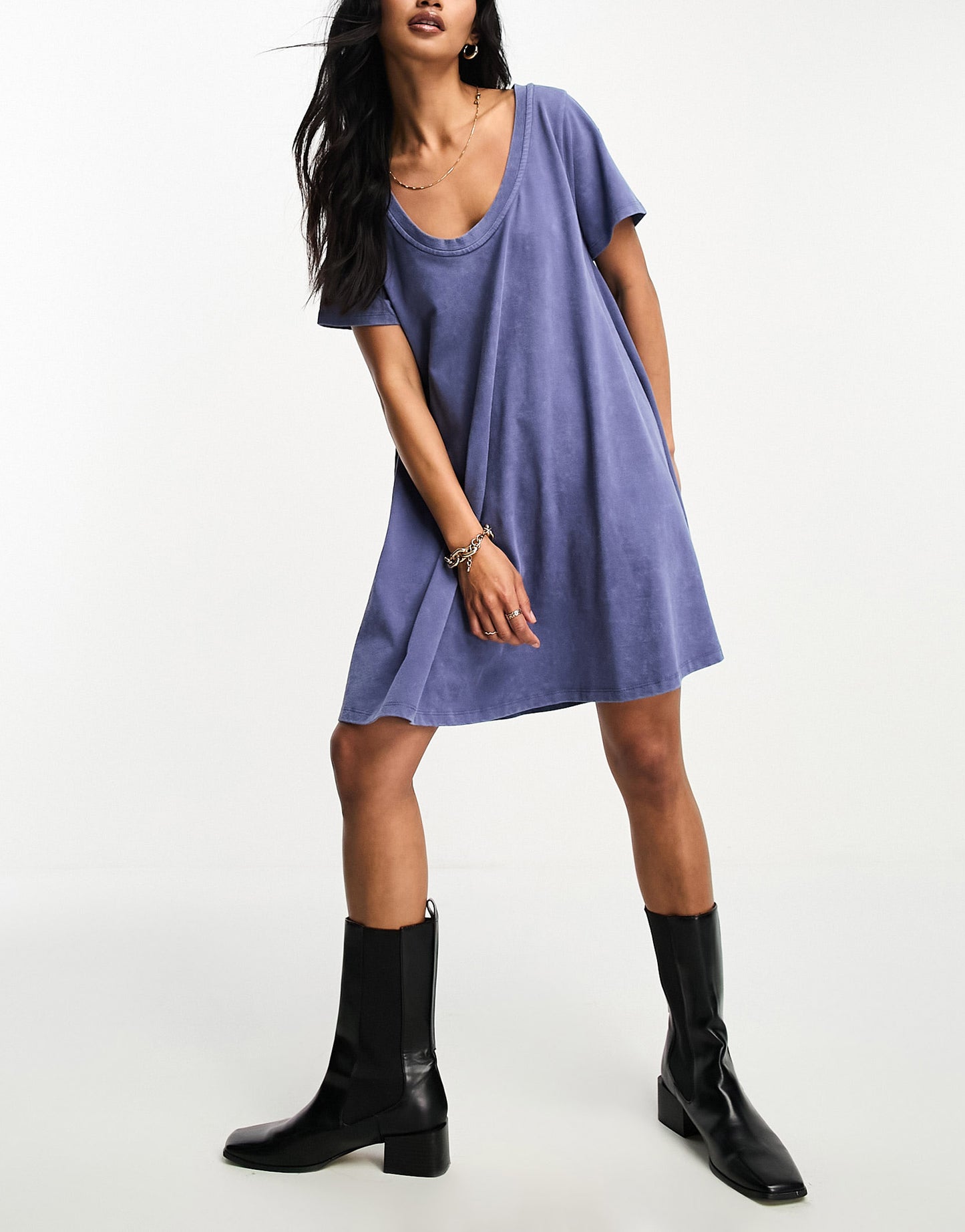 ASOS DESIGN scoop neck swing mini dress in washed blue