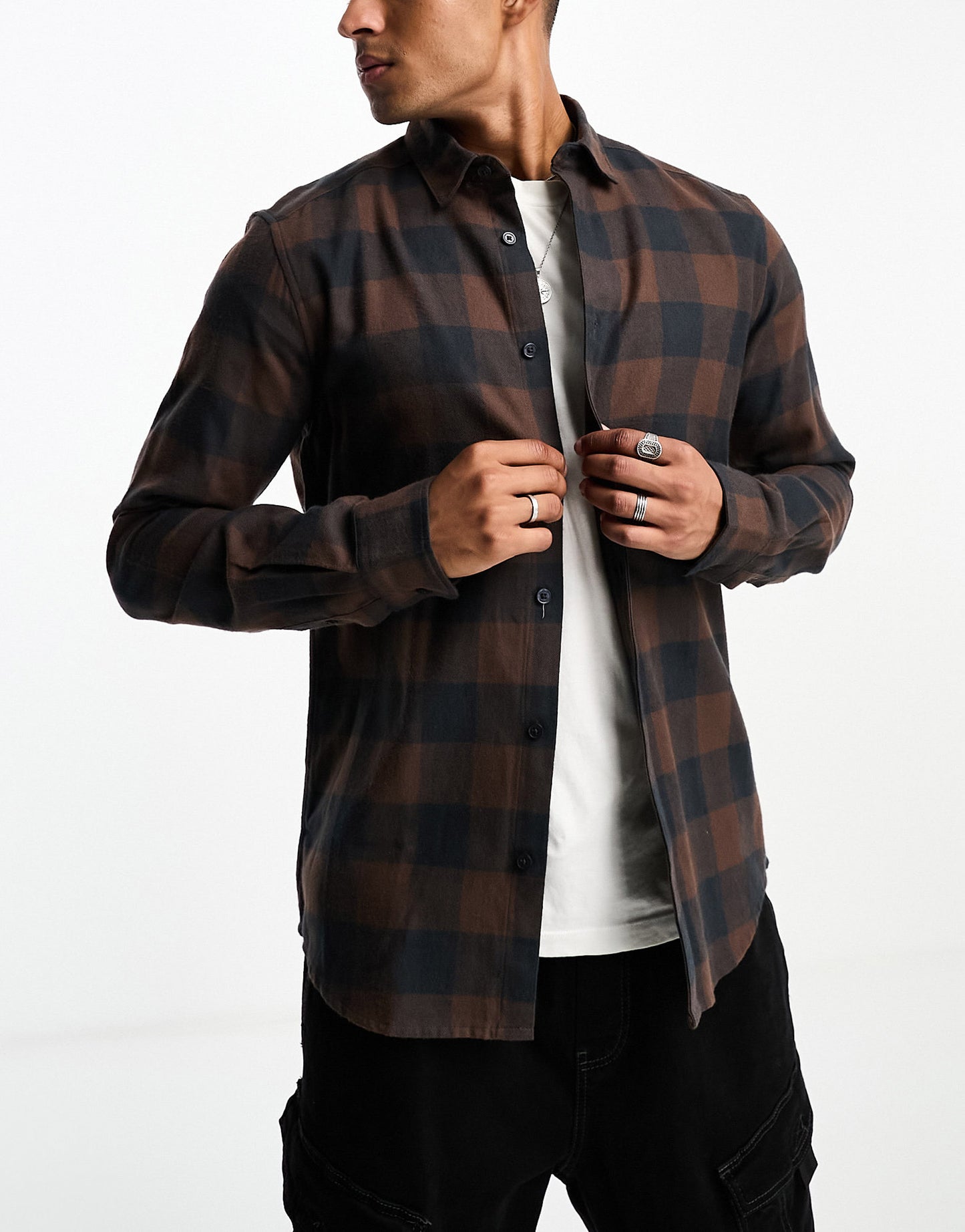 ONLY & SONS buffalo check shirt in brown and navy