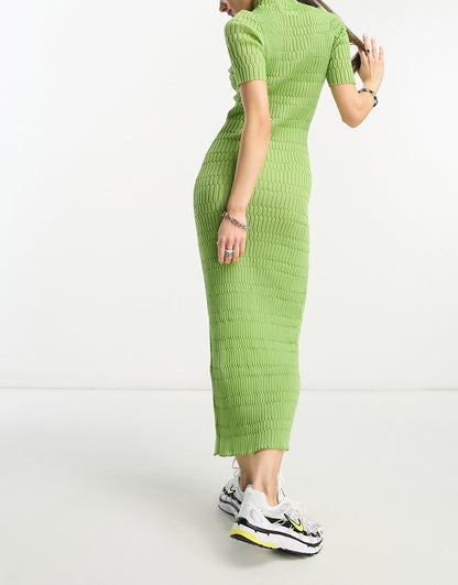 Weekday Claire knitted midi dress in green