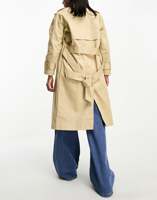 ASOS DESIGN Petite longline trench coat in stone