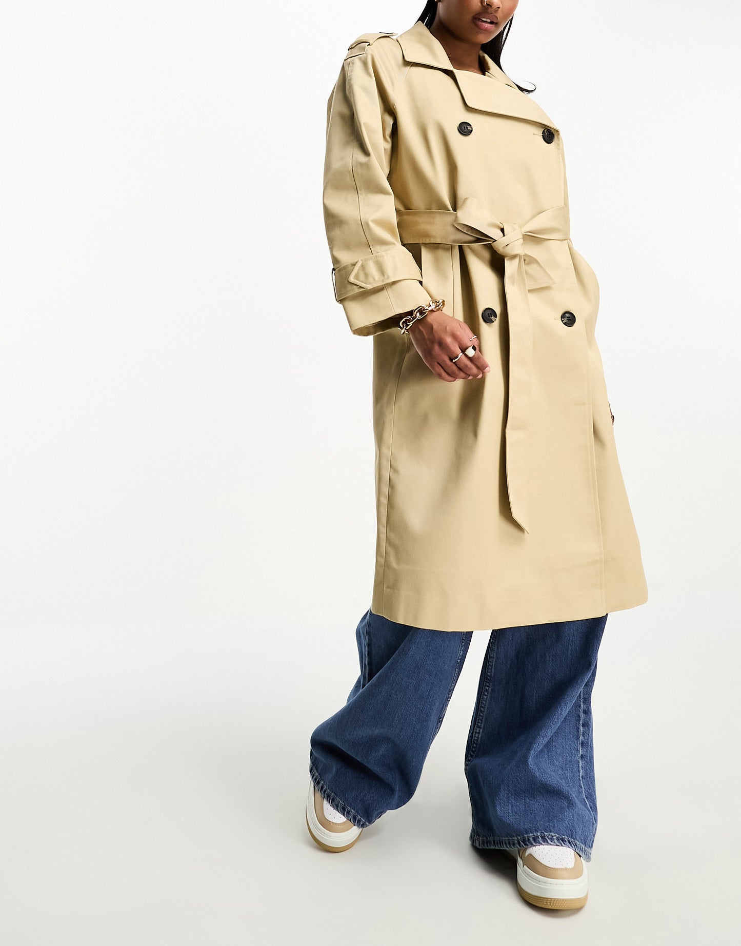 ASOS DESIGN Petite longline trench coat in stone