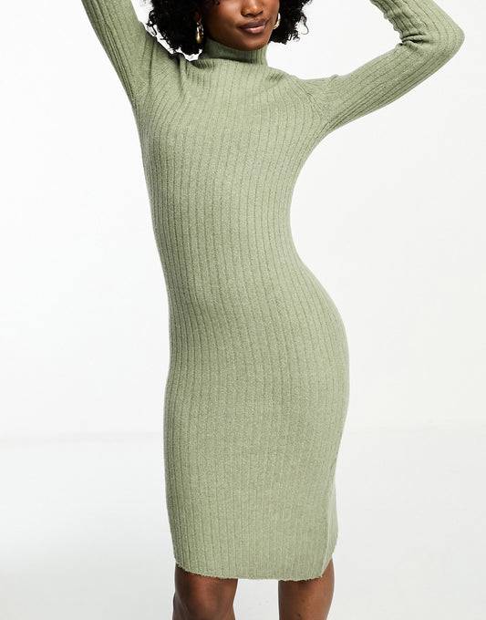 COLLUSION knitted asymmetric hem midi dress in khaki melange