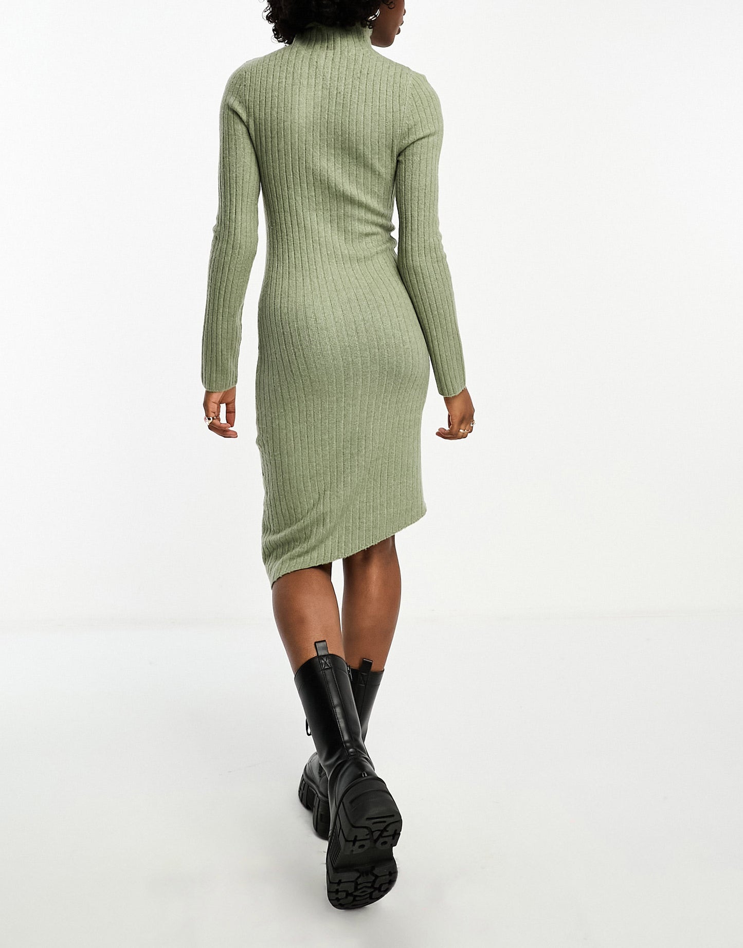 COLLUSION knitted asymmetric hem midi dress in khaki melange