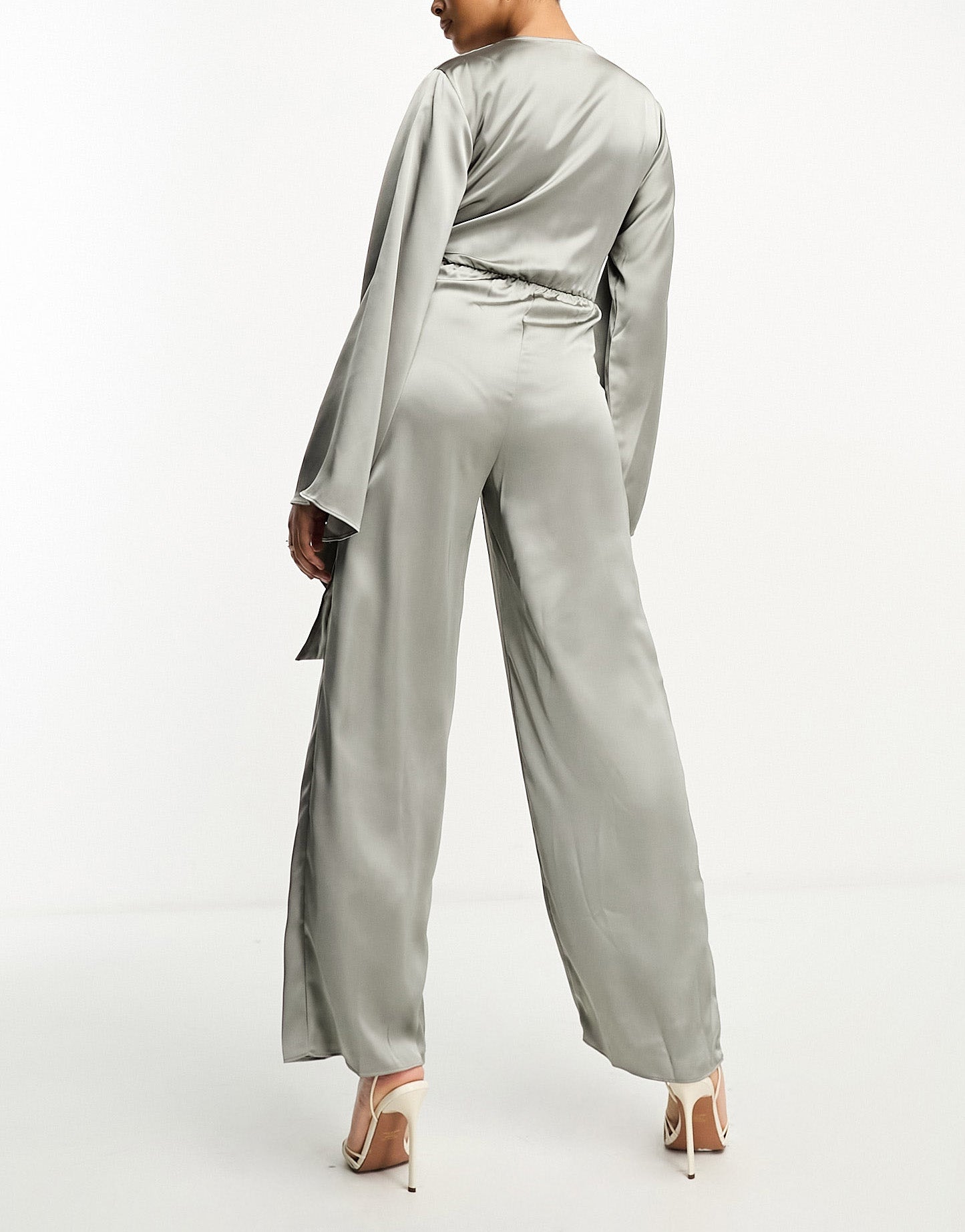 Pretty Lavish tie front jumpsuit with pockets in slate grey