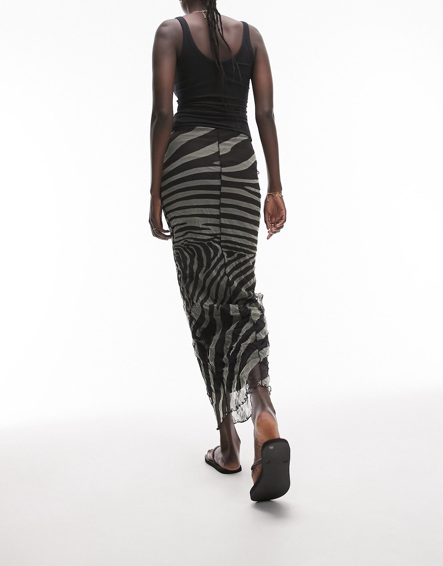 Topshop Tall animal cut about zebra midi mesh skirt in midi