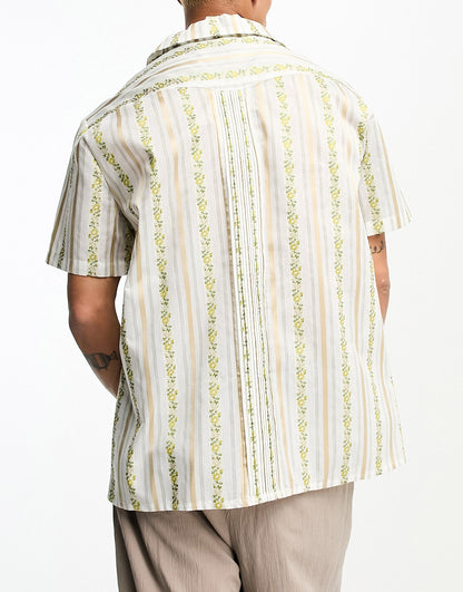 Sister Jane short sleeve revere collar shirt in floral stripe mix