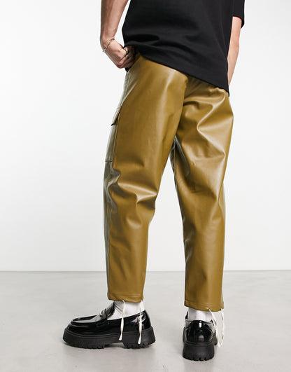 Sister Jane PU smart cargo trousers in khaki