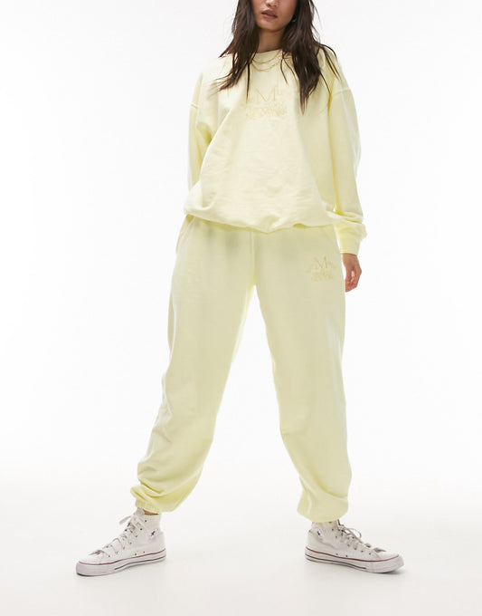 Topshop co-ord east mercer embroidered vintage wash oversized cuffed jogger in yellow