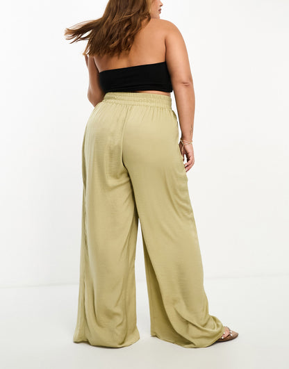 River Island Plus wide leg palazzo trouser in light khaki