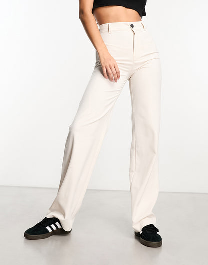 Pull&Bear high waisted tailored trousers in ecru