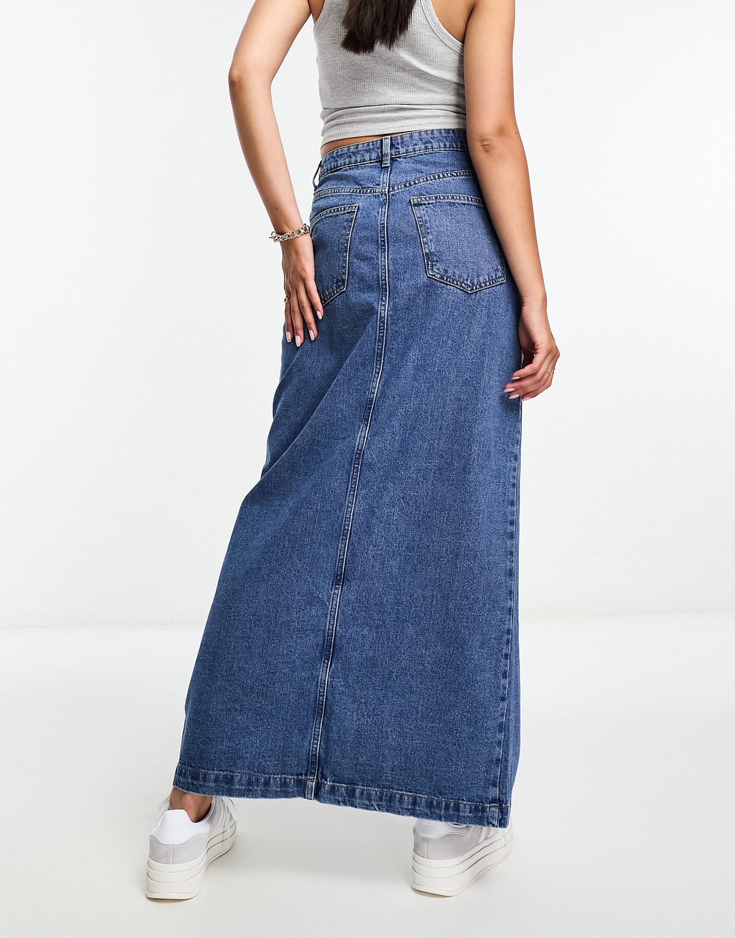 Vero Moda column denim skirt in dark blue