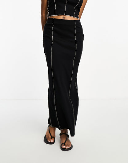 Vero Moda jersey maxi skirt with contrast stitch co-ord in black