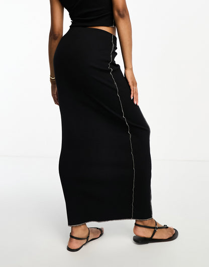 Vero Moda jersey maxi skirt with contrast stitch co-ord in black