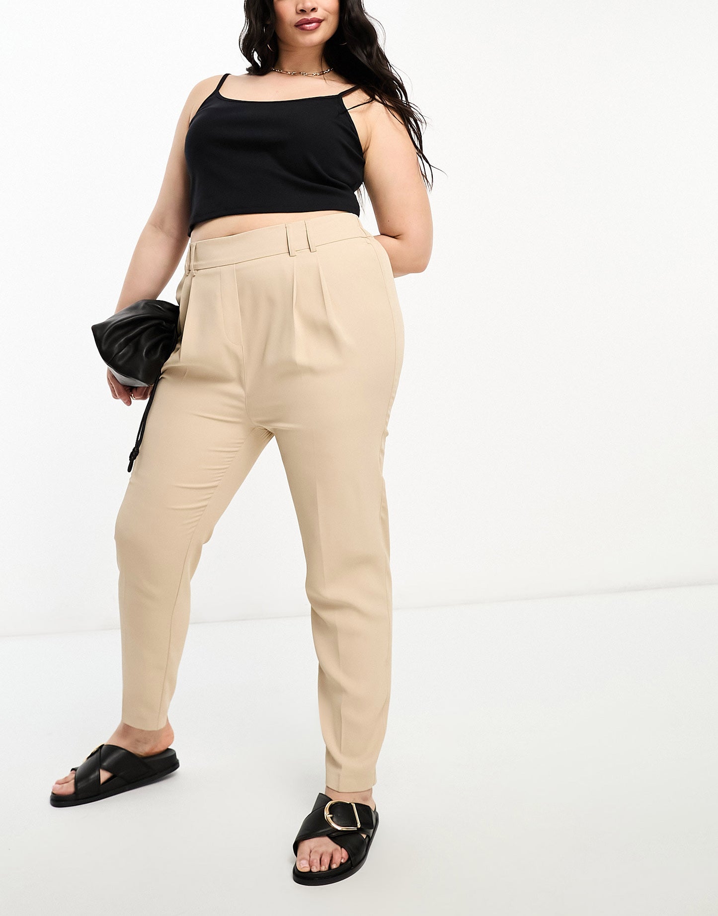 Yours belted tapered tailored trouser in stone