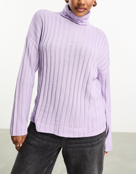 Threadbare Etta chunky roll neck jumper in lilac