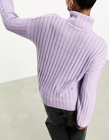 Threadbare Etta chunky roll neck jumper in lilac